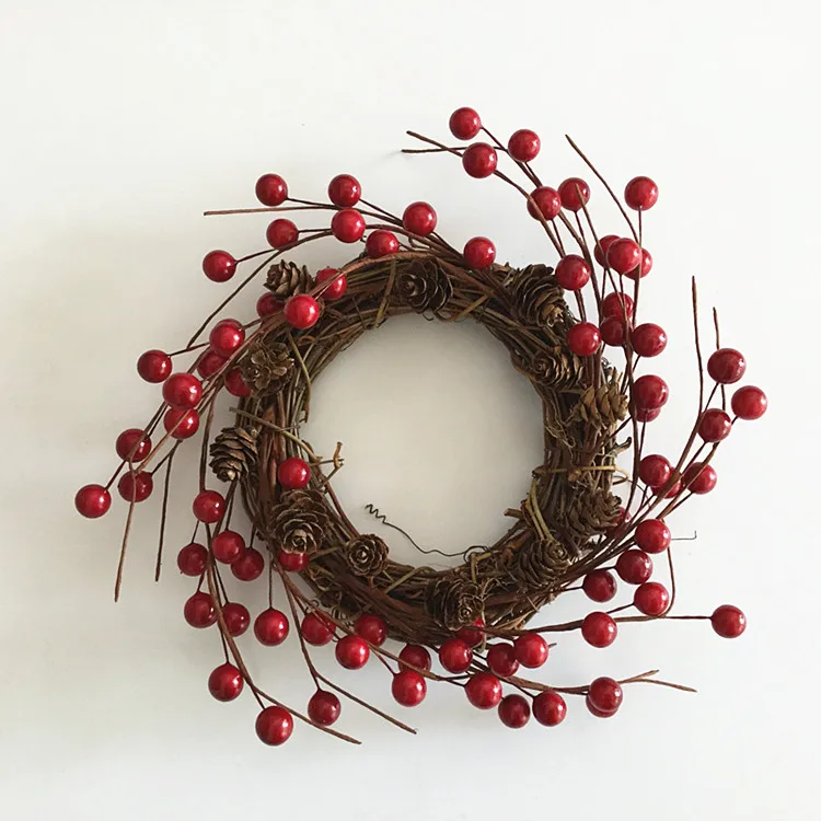 

2Pcs/lot 2018 New Design 9.6 Inch Artificial Red Berry Twig Wreath with Pine Cone Small Christmas Candle Ring Free Shipping