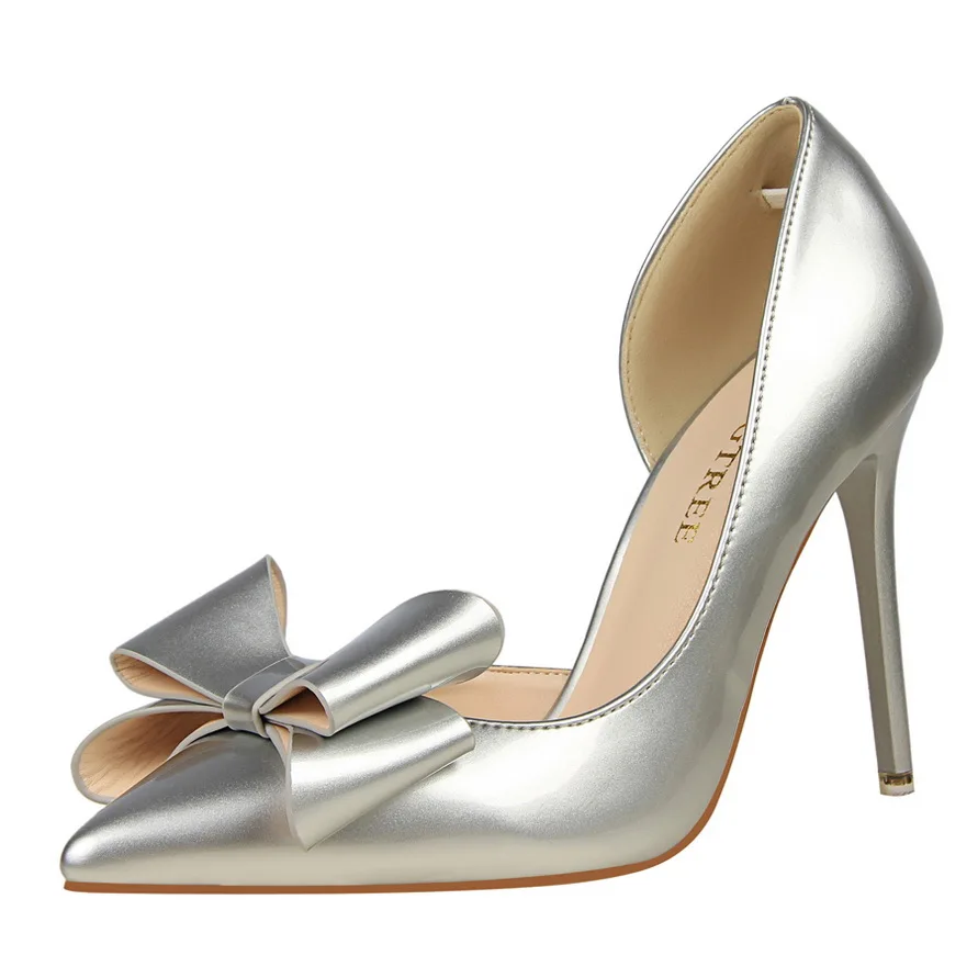 

Dress Pumps Women Butterfly-knot Patent Leather Sexy Heels Bigtree Shoes Stiletto Extreme High Heel Wedding Shoes Bride G0003