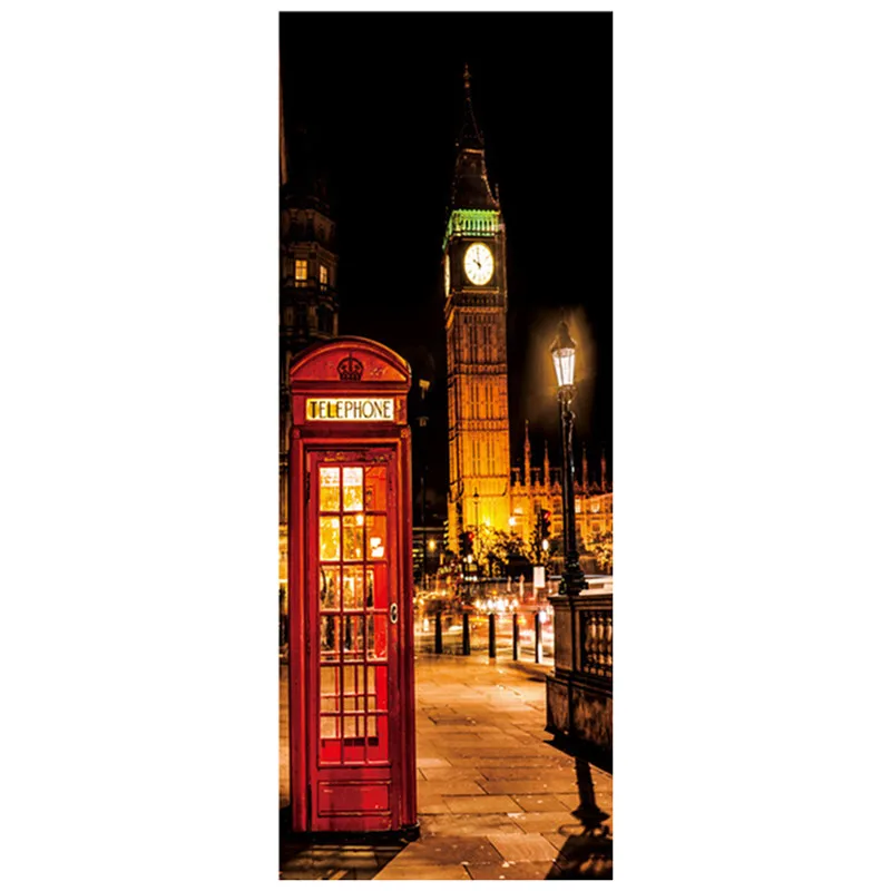 77*200 см, Лондонский стиль, 3d стикер на дверь, Биг Бен, телефонная будка, уличный вид, Настенная роспись, Ретро стиль, для дома, декоративные виниловые обои