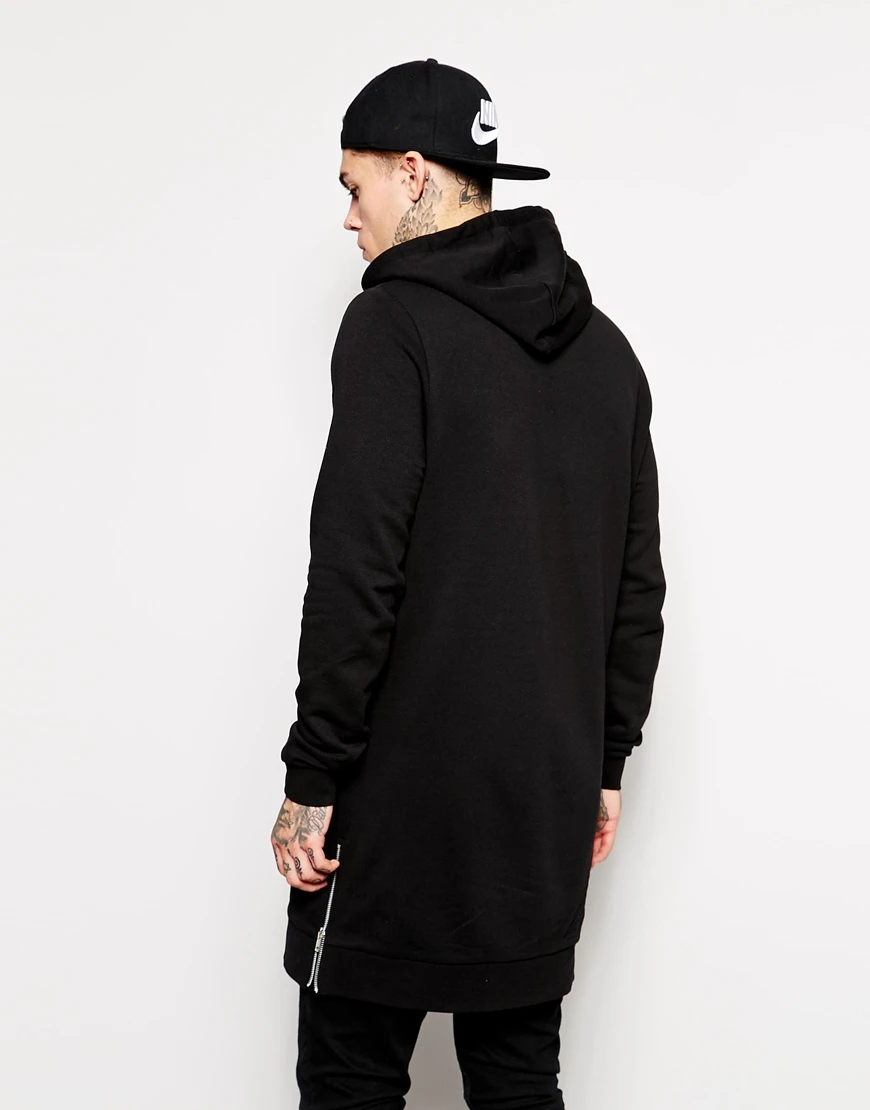 2019 Streetwear Men's Long Black Hoodies Sweatshirts Feece extra long Hoody Side Zip Longline Hip H
