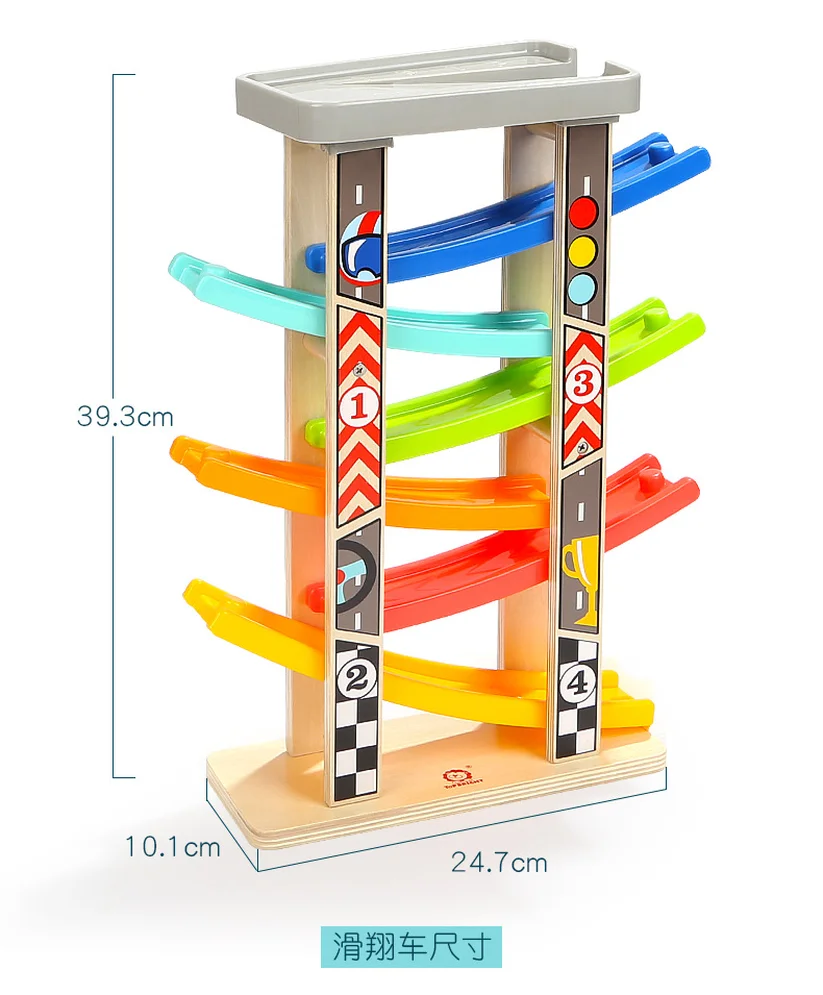 

Six-track Baby Kids Wooden Ladder Gliding Car Wooden Slot Track Car Toys Educational Model To Slide Toy for Children Boy Gifts