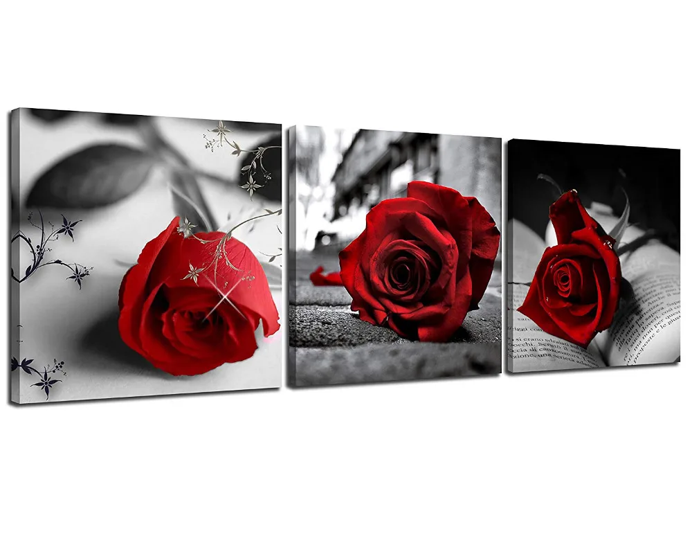 

Black and White Red Rose Canvas Art Abstract Wall Art Decorations Flower Picture on Canvas, Ready To Hang Drop shipping