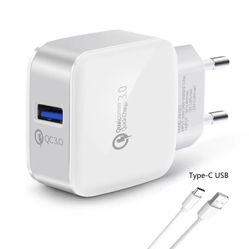

GEUMXL Quick Charge 3.0 AC Wall Charger + Type C USB Cable for Huawei Honor 8 V8 V9 Magic Xiaomi 5s Oneplus 2 3 3T LG G5 G6