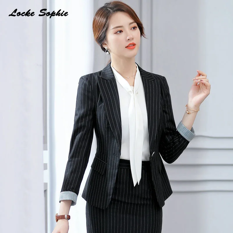 Women's Plus size Blazers coats 2019 Summer cotton cotton blend stripe Slim fit Small Suits jackets ladies Skinny Blazers Suit