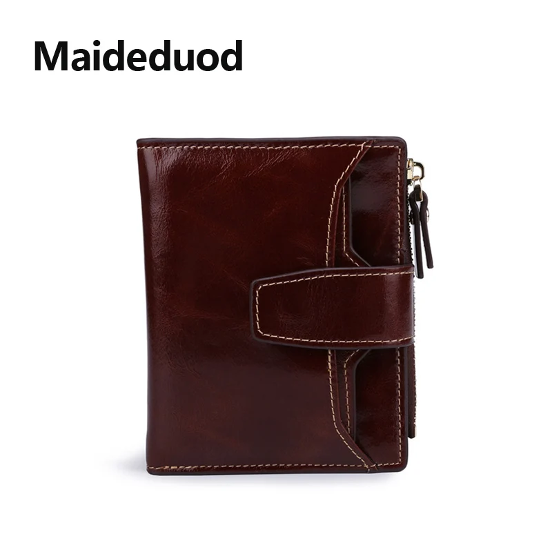 

2018 New Fashion Soft Surface With Drawstring Brief Paragraph Cowhide Leather Wallet Oil Wax Two Compromise Contracted Zero