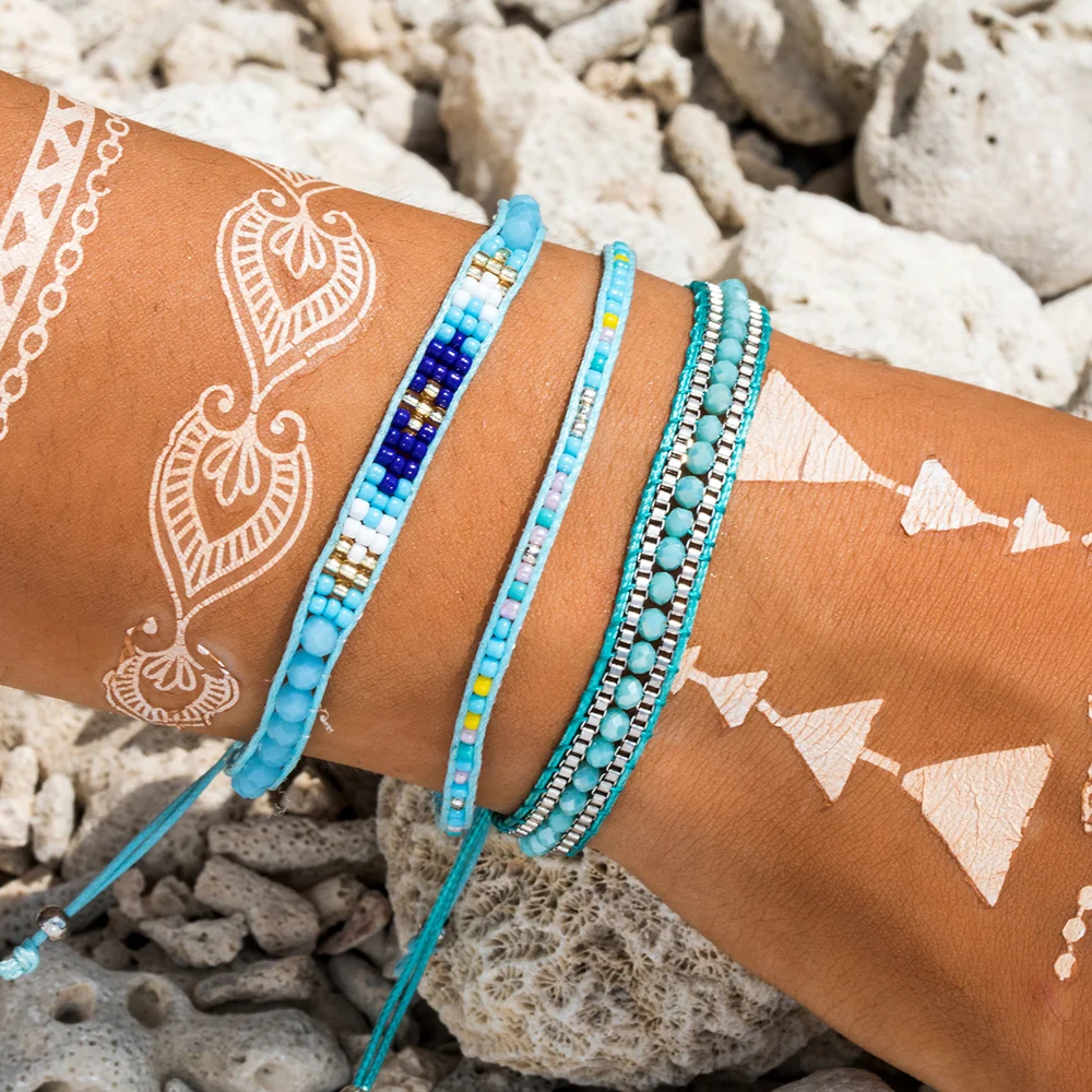 

New Design Blue 3pcs/set Bohemia Beads Handmade Weave Bracelets For Woman Fashion Original DIY Brand Bracelet Jewelry Gift