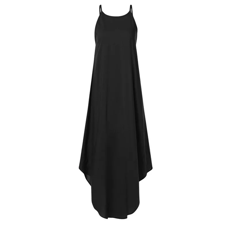 Летнее женское платье без рукавов свободное Несимметричное длинное платье однотонные платья с подвязкой вокруг шеи повседневное пляжное платье Сарафан