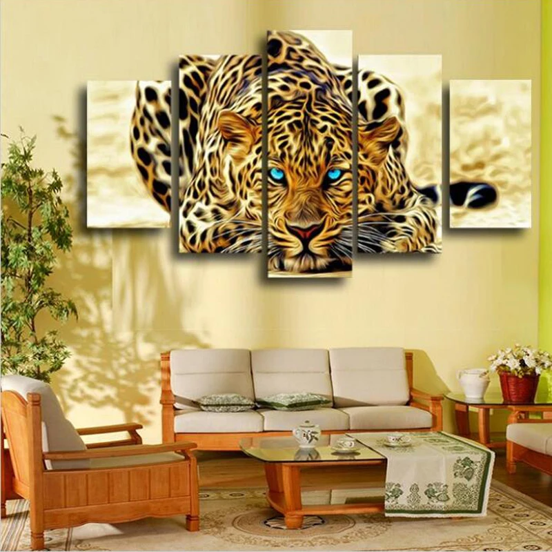 

5Pcs/Lot 100% Handmade Large Abstract Oil Painting On Canvas Animal Wall Art Tiger Picture For Home Decoration With No Framed