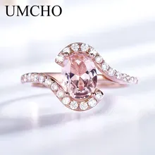 Anillos de piedras preciosas UMCHO Nano morganita para mujer Color oro rosa 585 sólido 9235 plata de ley boda banda regalo para las mujeres(China)