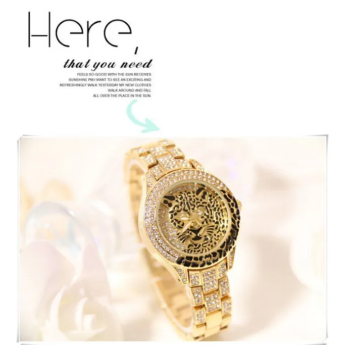 Новинка, женские часы, женские часы с бриллиантовым камнем, модельные часы, сталь, леопардовые стразы, браслет, наручные часы, женские часы с тигровым кристаллом