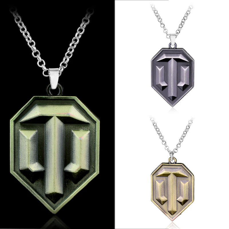 

Dropshipping Hot Online Game Tank WOT World Warship Gaes Pendant Necklace For Men Tank Shield Chain Necklace Cool Game Fan Gift
