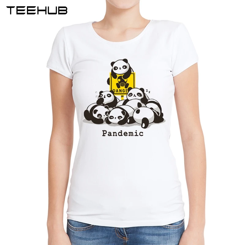 

2019 Women New Fashion Summer Funny Panda in Danger Printed Short Sleeve T-shirt Lady Fantastic Design Tops Novelty Tees