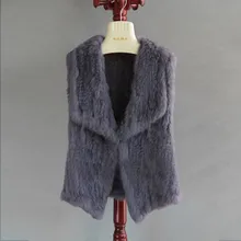 Высококачественный Женский вязаный жилет из натурального меха кролика длинный женский зимний помпон из натурального меха натуральный кроличий мех