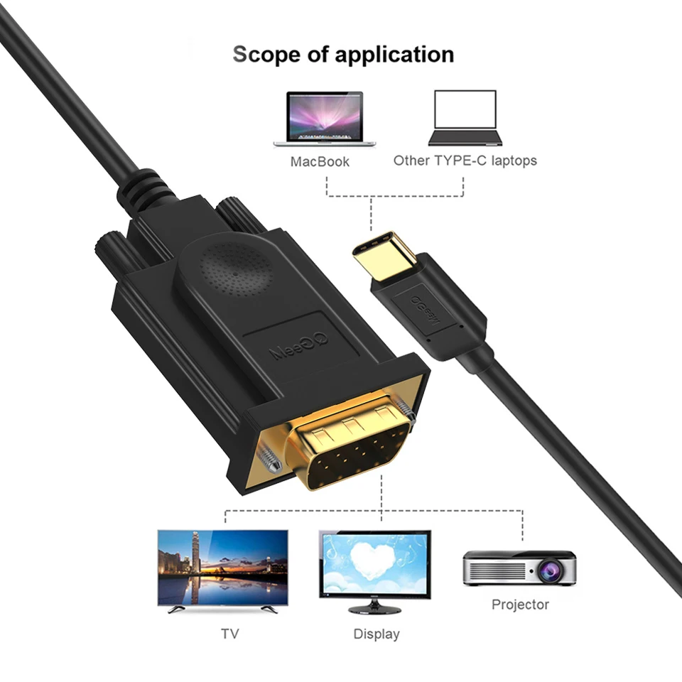USB C 3 1 в VGA кабель type Мужской адаптер для Apple Новый Macbook Chromebook Pixel Dell XPS 13|vga male|to vgavga