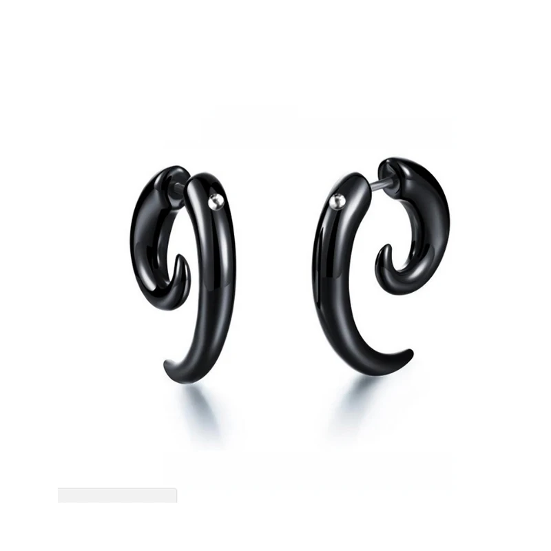 1 шт Уникальный черный бык рога серьги Анти-аллергия из нержавеющей стали Улитка Ушные Шпильки в стиле панк женские мужские серьги ювелирные изделия