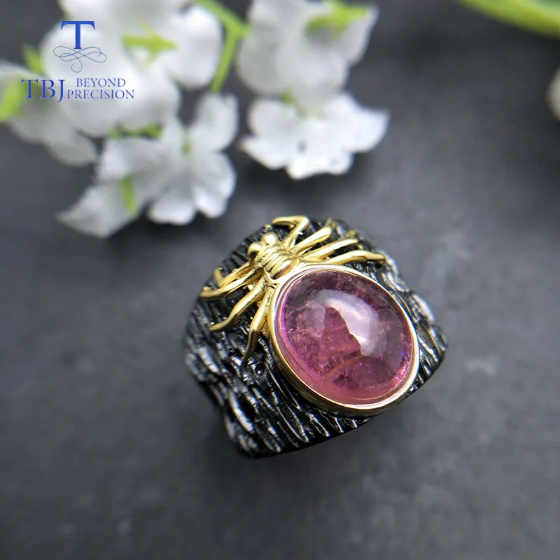 

TBJ, 2019 new creative spider look high quality natural pink tourmaline Ring 925 sterling silver fine jewelry nice gift special