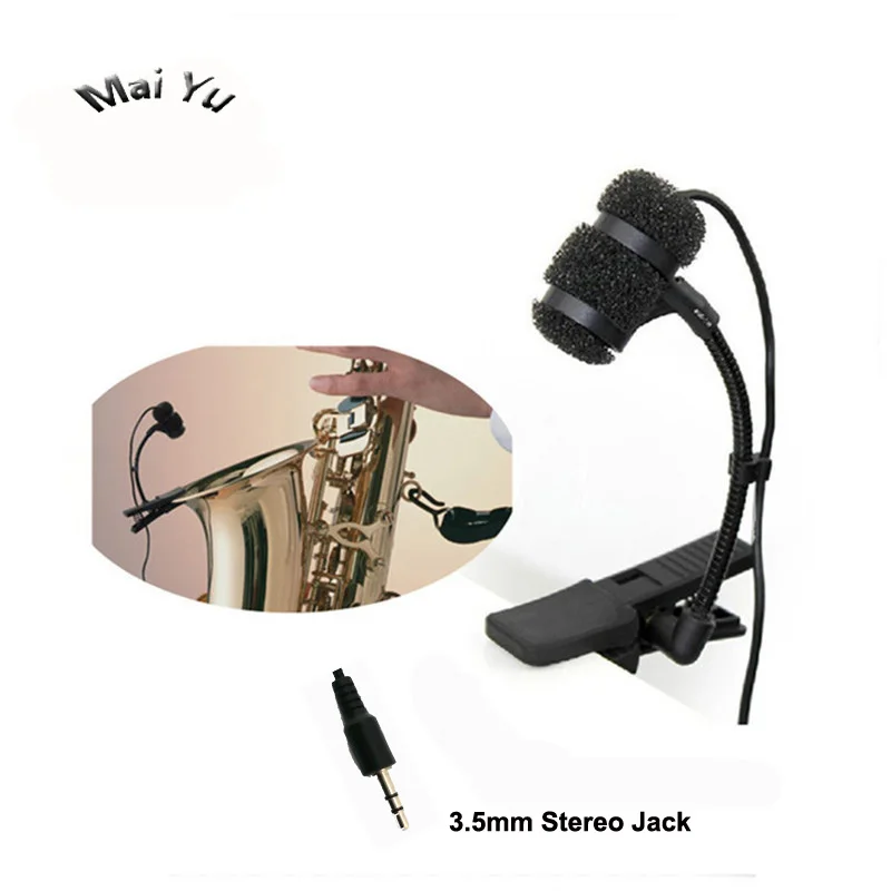 Professional Instrument Saxophone Microphone Condenser Clip Speakers Microfone for Amplifier Stereo Wireless System 3.5mm Stereo