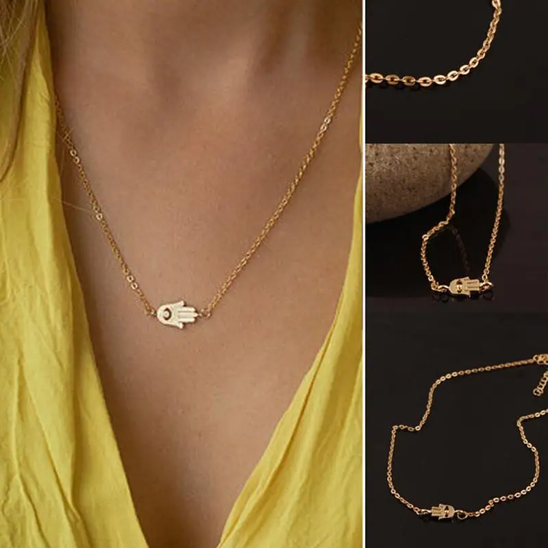 

Yellow Gold Antique Hand Pendant Choker Necklace Women Man Religious Hot Hamsa Hand Necklace Jewelry