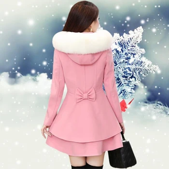 

Brieuces 2019 Autumn Winter Women Wool Blend Coat With Fur Collar Ruffle Thicken Women Coat and Jacket Trench Mujer Invierno