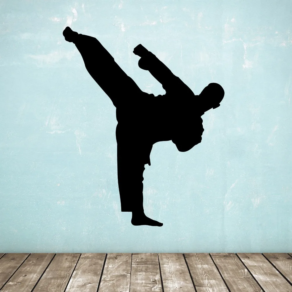 Standing Kick Martial Arts Taekwondo Wall Sticker Karate Sports Silhouette 