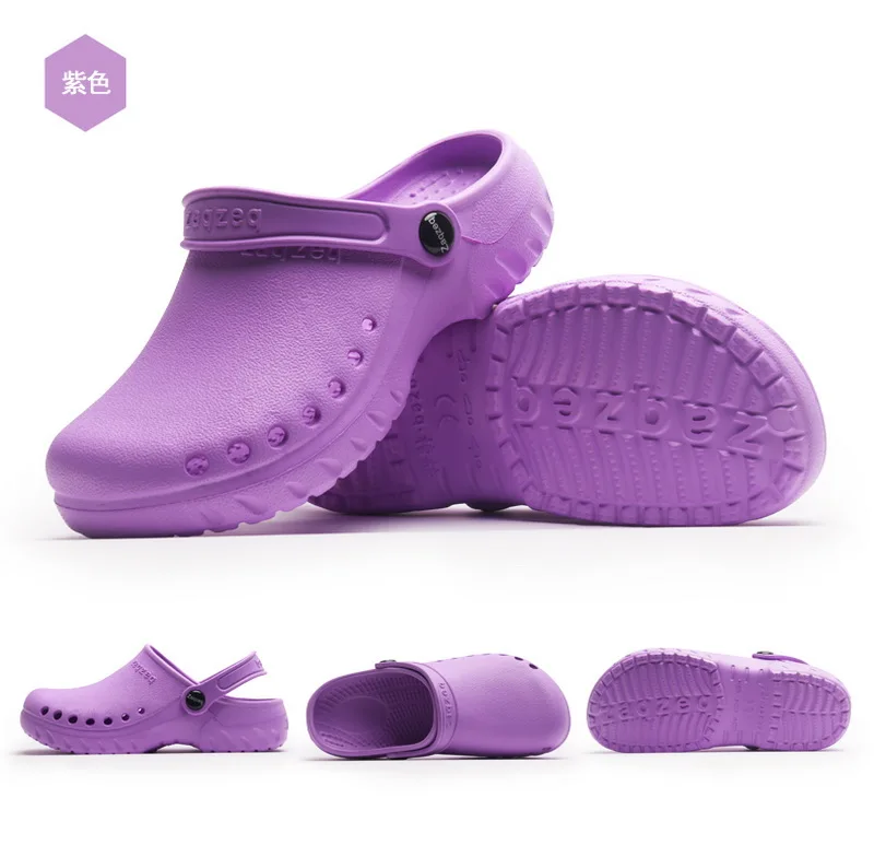 Новые мужские рабочие тапочки шеф-повара садовая обувь Летняя дышащая пляжная обувь на плоской подошве Сабо мужской из ЭВА - Цвет: Фиолетовый