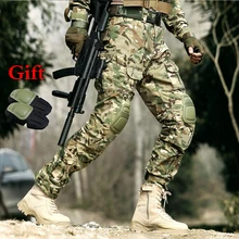 Мужские военные тактические штаны, армейские тренировочные штаны с наколенниками, уличные охотничьи камуфляжные штаны, спортивные Походные штаны