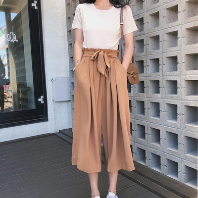 

Casual Vintage High Waist Terno Feminino Fashion Wide Leg Pants Women Sets Clothes Korean 2 Piece Set Women 2019 Summer
