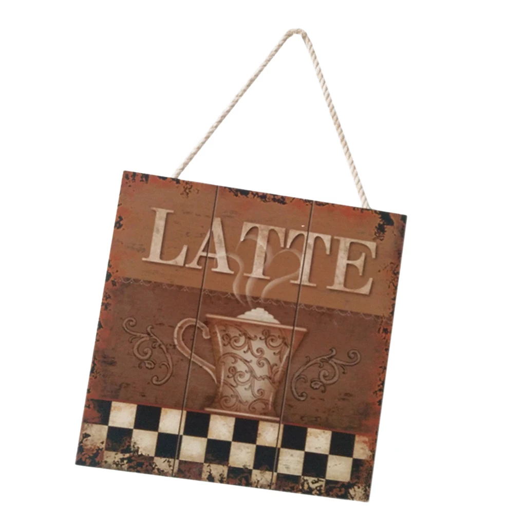 Rustic Farmhouse Wood Board Sign Latte & Cappuccino  Wall Door Hanging Coffee Bar Decorative plaque Sign