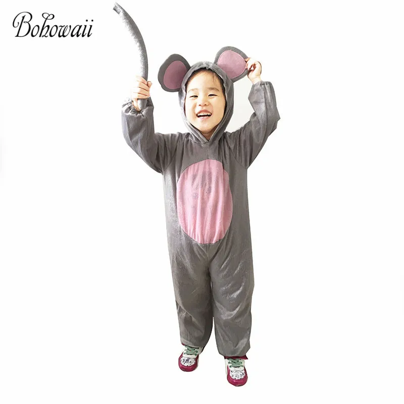 

BOHOWAII 3 to 8 Years Children Cartoon Mouse Flannel Hoodie Jumpsuit Pajama Costume Anime Cosplay Onesie Kids Sleepwear