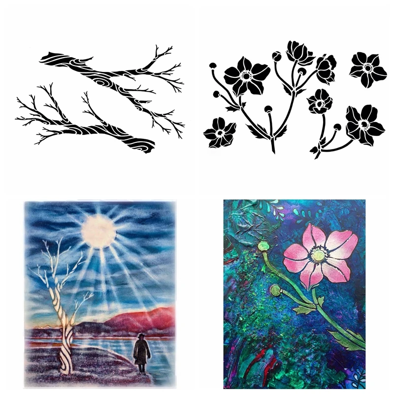 

6x9inch Flower Branch Plastic Stencil DIY Scrapbooking Embossing Paper Card Decorative Handmade Craft Templates Drawing Sheet