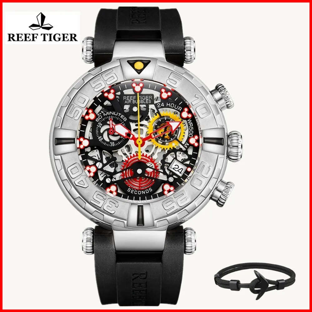 

Reef Tiger/RT Fashion Design Top Brand Watch Men Rubber Skeleton Sport waterproof Quartz Watches Relogio Masculino RGA3059 Box