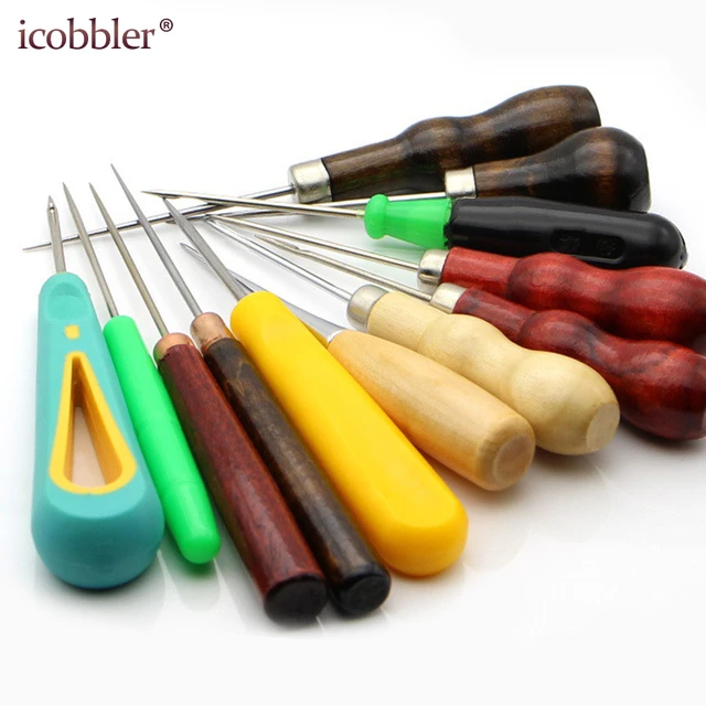 1Set DIY Leather Punch Awl Wood Handle Replaceable Needle Head Shoes Hand  Leather Craft Punch Hole Stitcher Tool - AliExpress