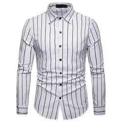 2019 Новое поступление мужские рубашки мужские с длинным рукавом рисунок в полоску Большие размеры Повседневная блузка рубашки camisa masculina #3