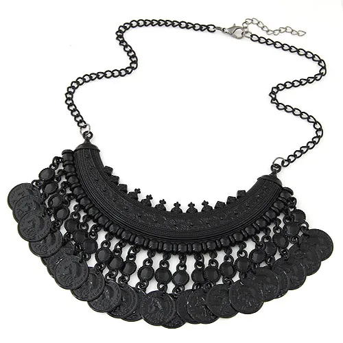 Винтажное Макси-ожерелье богемное массивное ожерелье s& Кулоны для женщин колье для монет колье Femme Boho ювелирные изделия рождественские подарки - Окраска металла: Black