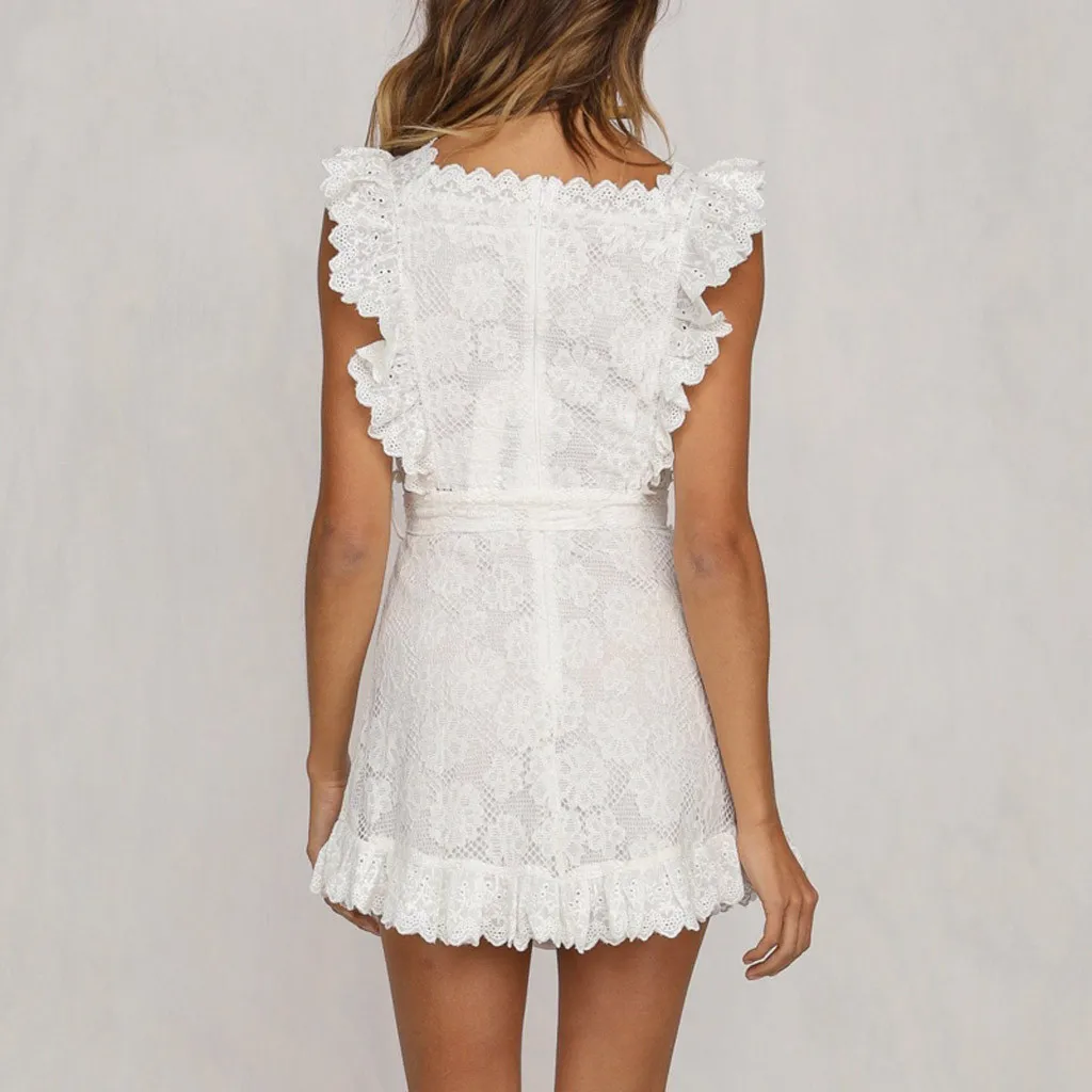 Белое платье кружева сетки пикантные Для женщин платья выдалбливают лето спинки Мини платье Вечерние Пляжное платье sukienka vestidos# G8