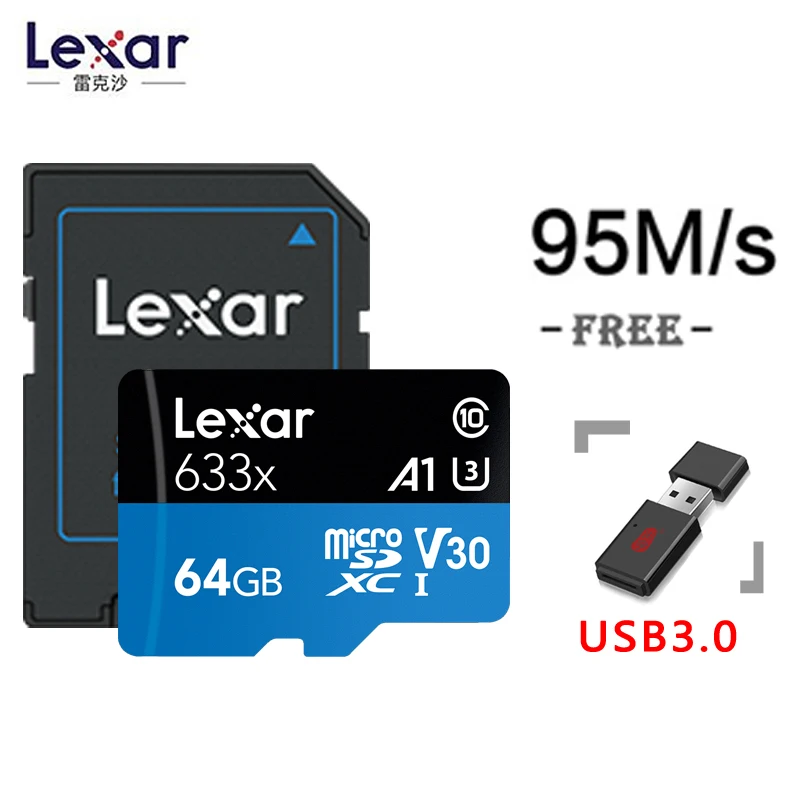 Высокоскоростная карта памяти Micro SD Lexar 633x 32 Гб 64 Гб 128 ГБ макс. 95 м/с C10 256G 512G адаптер в HD