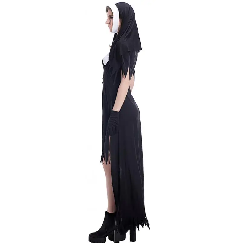 Сексуальный черный костюм Мэри Девы, костюм ведьмы для косплея, костюм на Хэллоуин, маскарадный костюм католической монахини, нарядное платье