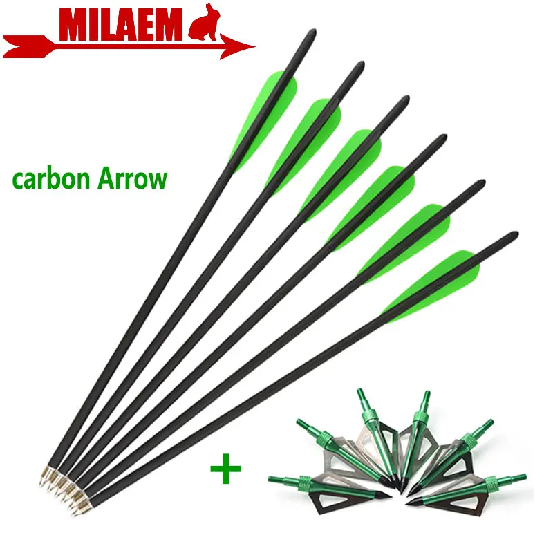 

6/12pcs 16inch Archery Carbon Arrow Crossbow Bolts Arrows Replaceable 3 blade Broadheads Shooting Hunting Bow Arrow Accessories