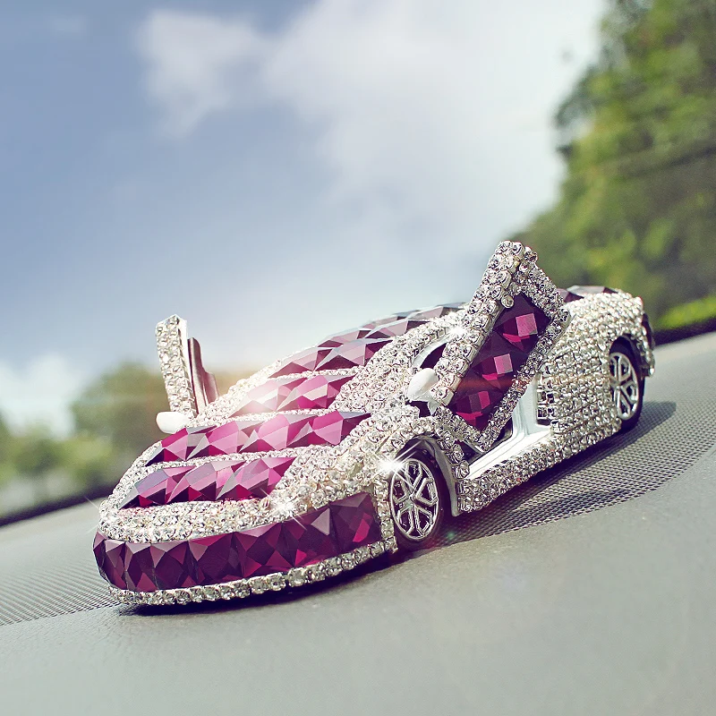 Роскошные Кристаллы украшение интерьера автомобиля украшение для приборной доски Sportscar духи стенд с противоскользящим ковриком авто освежитель воздуха подарок - Название цвета: Фиолетовый
