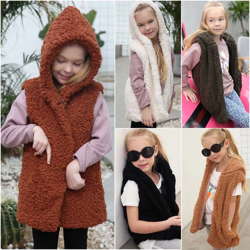 

JXYSY Baby girl winter vest coat clothes Kids vest Autumn winter Toddler fur vest for girl Warm Hooded long sleeveless jacket
