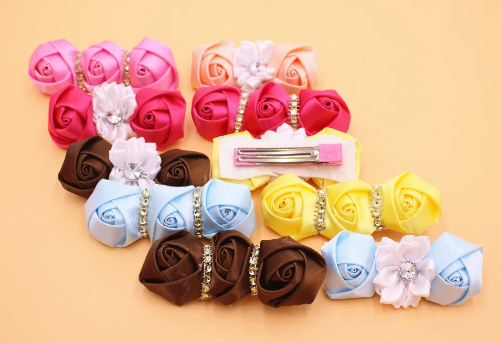 

2Pes/lot Fashion Boutique Grosgrain Ribbon Flowers Girl Kids Hair Clips Hair Accessories