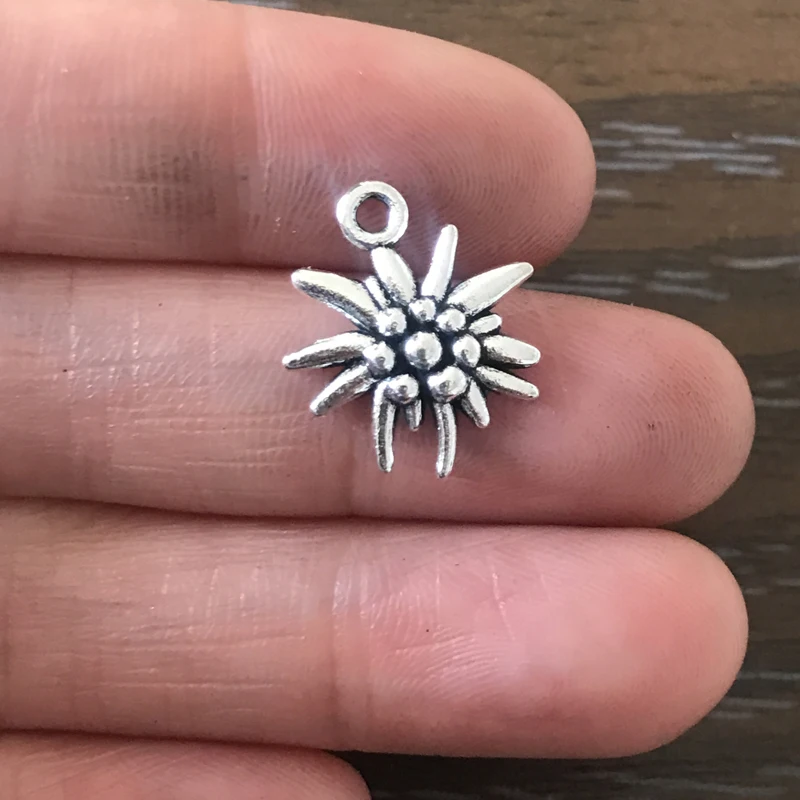 

20PCS DIY Jewelry Edelweiss Charms Antique Silver Tone Flower Pendant for Charm Bracelet Necklace Earrings Zipper Pull