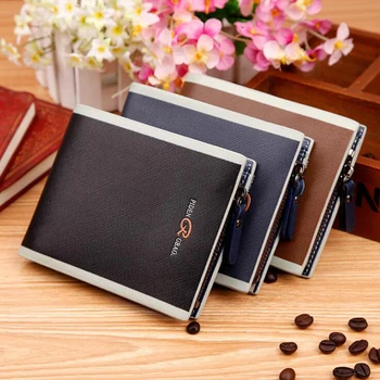 

Fashion Brand Short Men's leather wallets with hasp coin pocket with zipper Business male billfold card holder purse