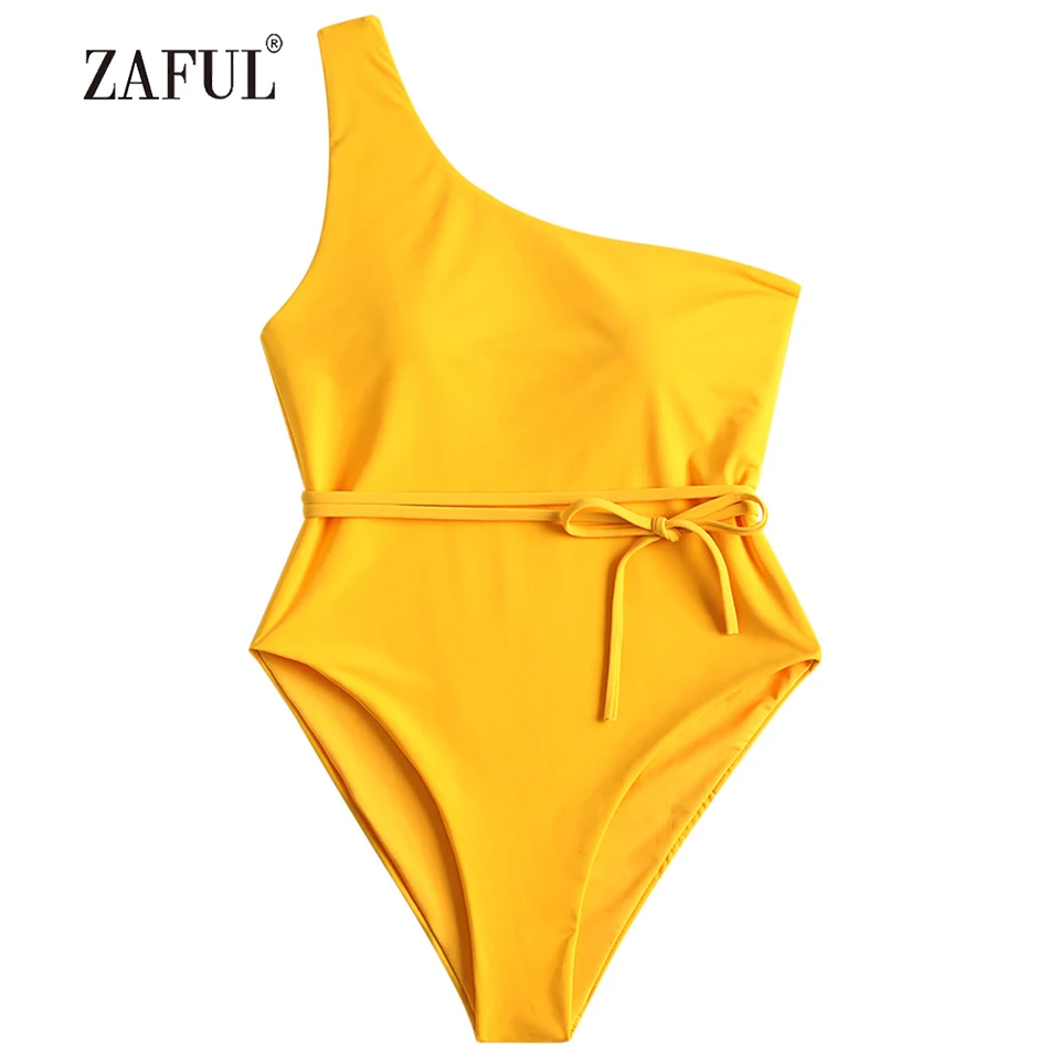one shoulder padded swimsuit