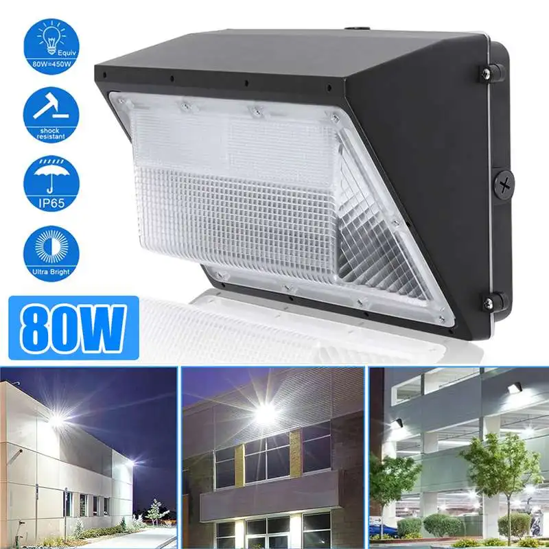 

Smuxi 80W LED Wall Pack Lighting Outdoor Security Lamp Lighting for Commercial Pathway With PC Cover 120V-277V