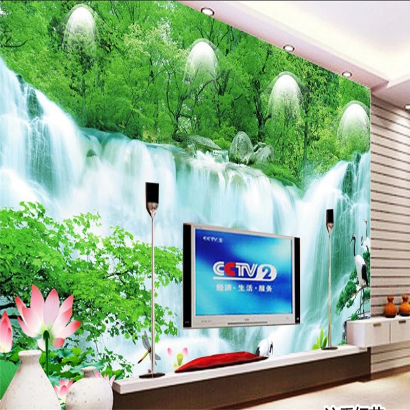 beibehang Large-scale waterfalls flowing water large-scale background wall custom wallpaper mural green wallpaper 1 18 scale maisto kawasaki zx9r ninja zx 9r superbike zx900 motorcycle diecast model toy vehicle replicas green of kids hobby