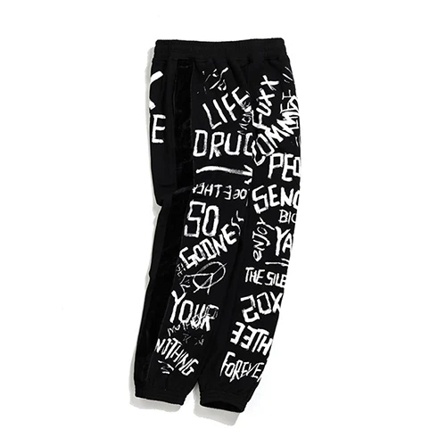Хлопковые спортивные штаны в стиле хип-хоп, уличные Мужские штаны для бега - Цвет: Черный