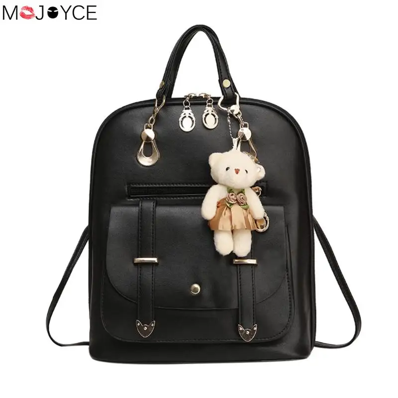 MOJOYCE Women Bear Pendant Backpack Fashion Women Bear Backpack Student ...