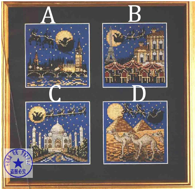

FREE Shipping FULL set cross stitch card Christmas Eve London Paris Thailand Egpt, Xmas greeting card