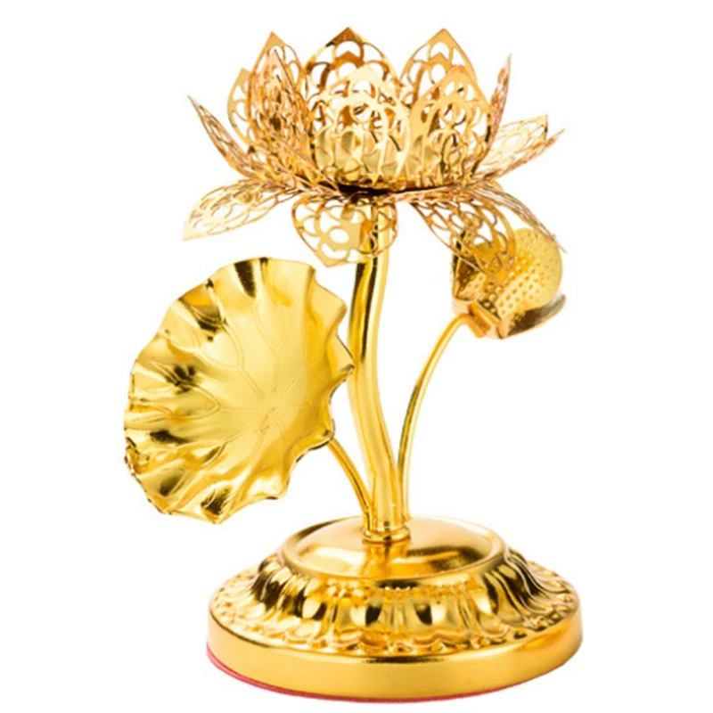 Золотой шелк полые свеча Лотос масляная лампа держатель для Будды подсвечник подставка для свечей масляная ароматическая лампа держатель буддийский - Цвет: gold